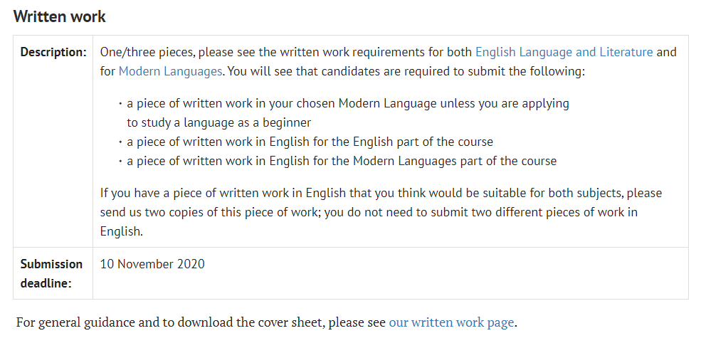 English and Modern Languages专业written work