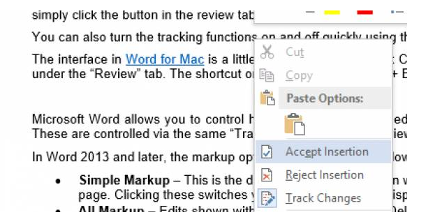 右击修改内容接受修订 右击修改内容接受修订
