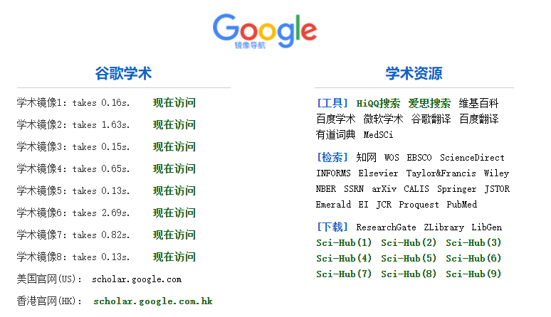 最新谷歌学术(Google Schloar)镜像地址