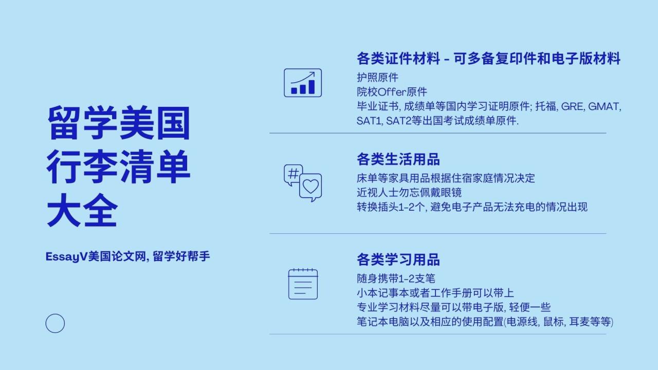 留学美国行李清单大全